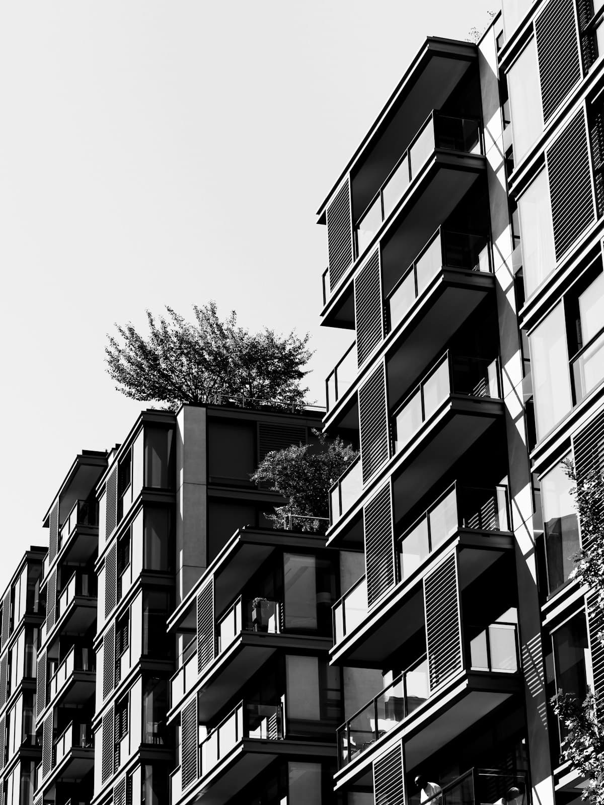 Apartment buildings with balconies